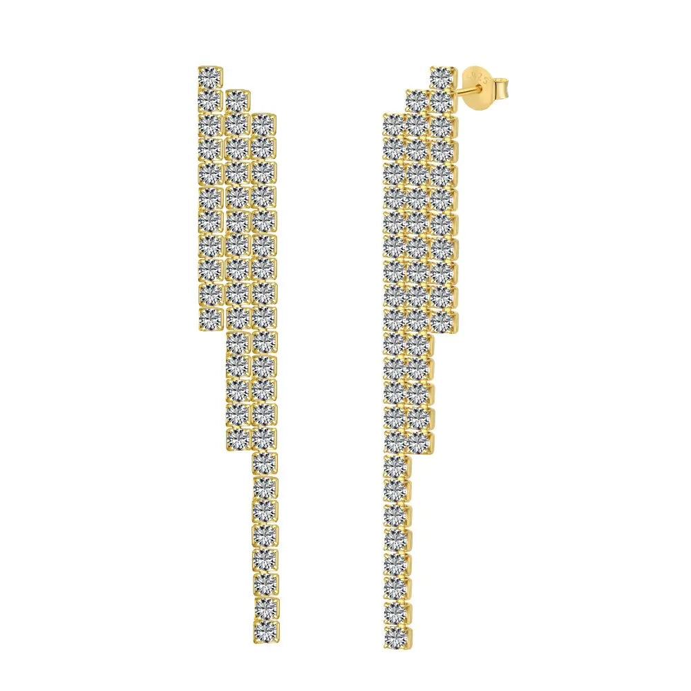 Silver Zircon Round Cut Cubic Tassel Drop Earrings