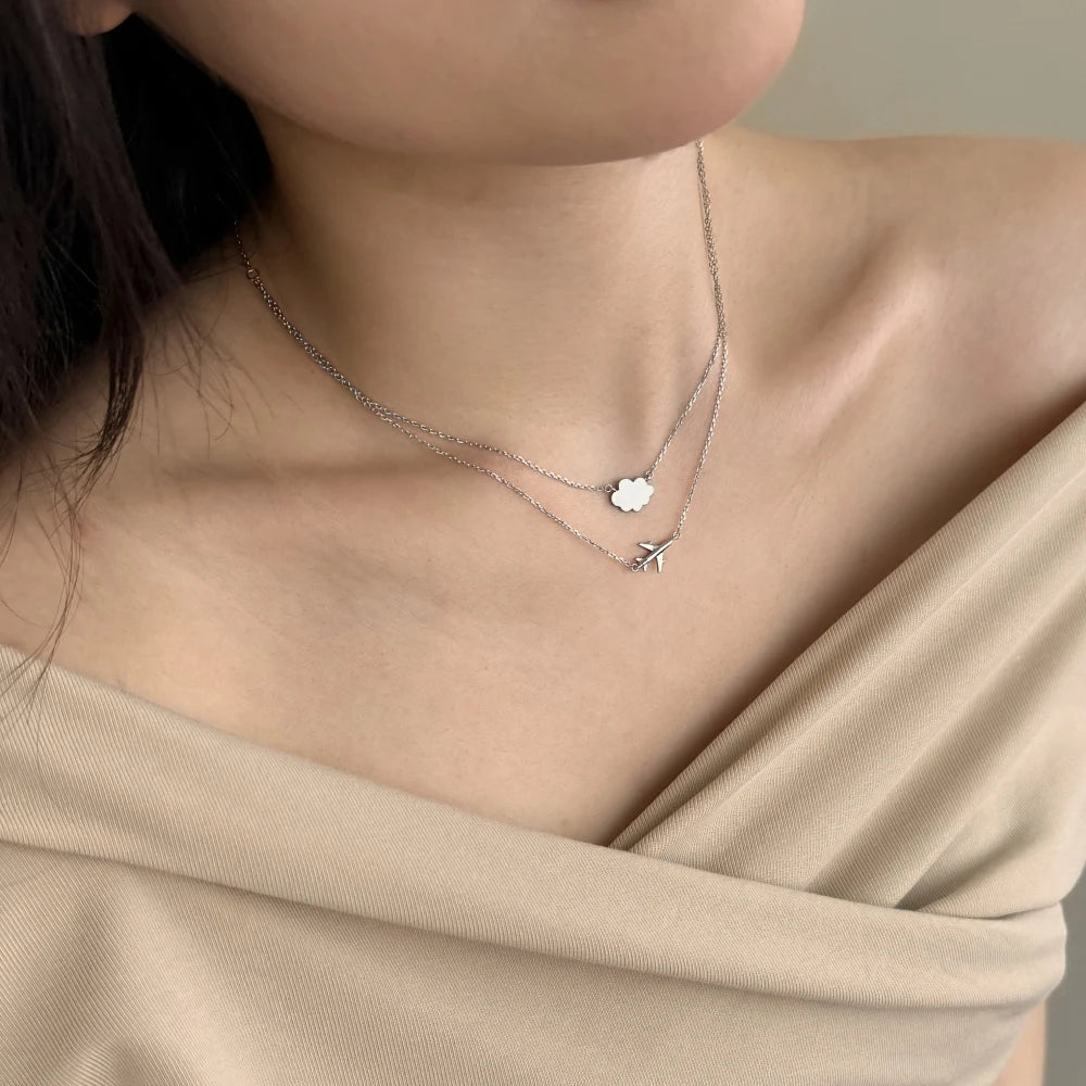 Silver Plane Pendant Necklace