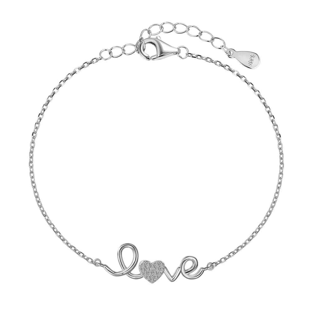 Silver Zircon Round Cut Love Chain Bracelet