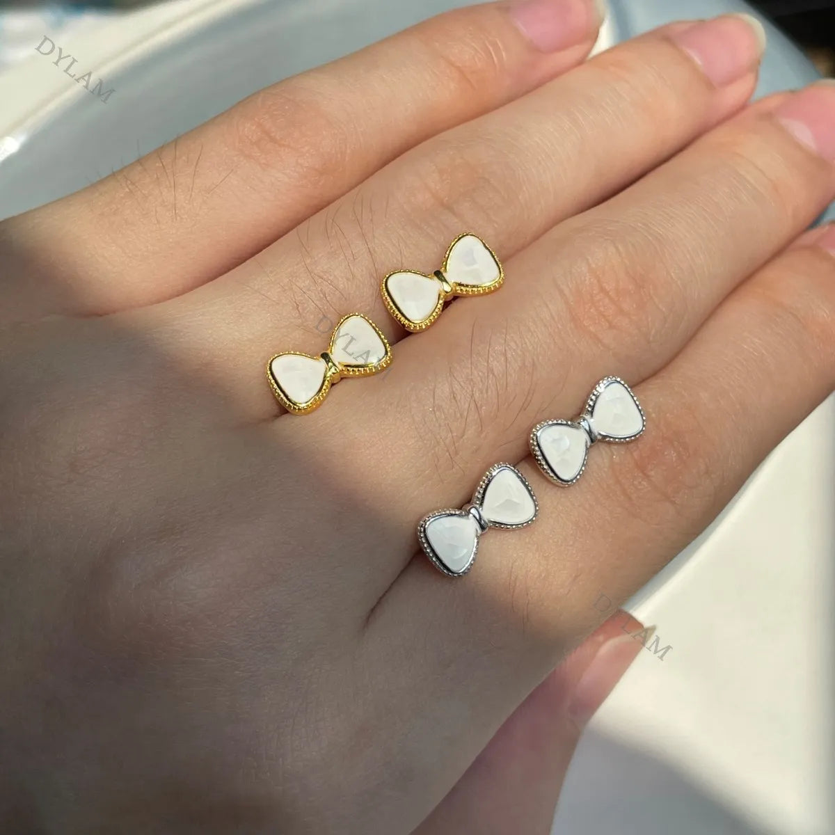 Silver Bow Tie Ear Studs
