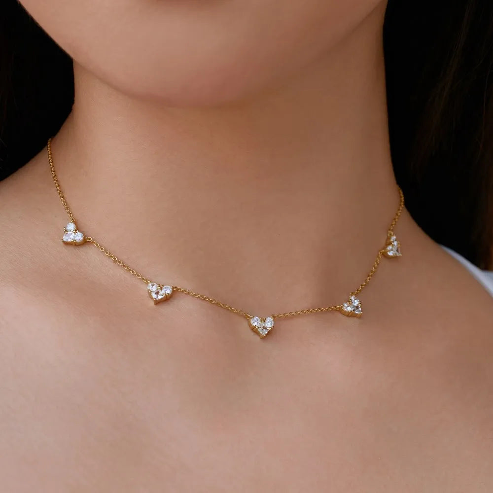 Silver Zircon Princess Cut Heart Chain Necklace