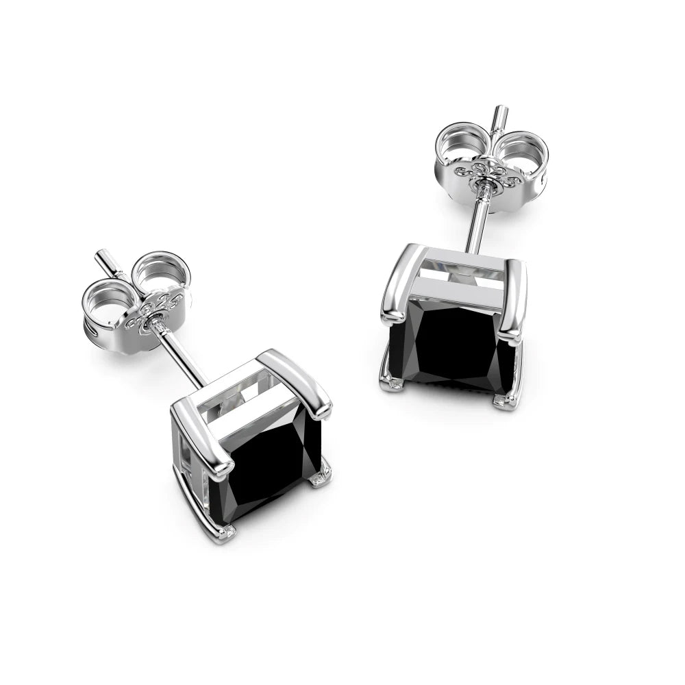 Silver Zircon Princess Cut Cubic Ear Studs