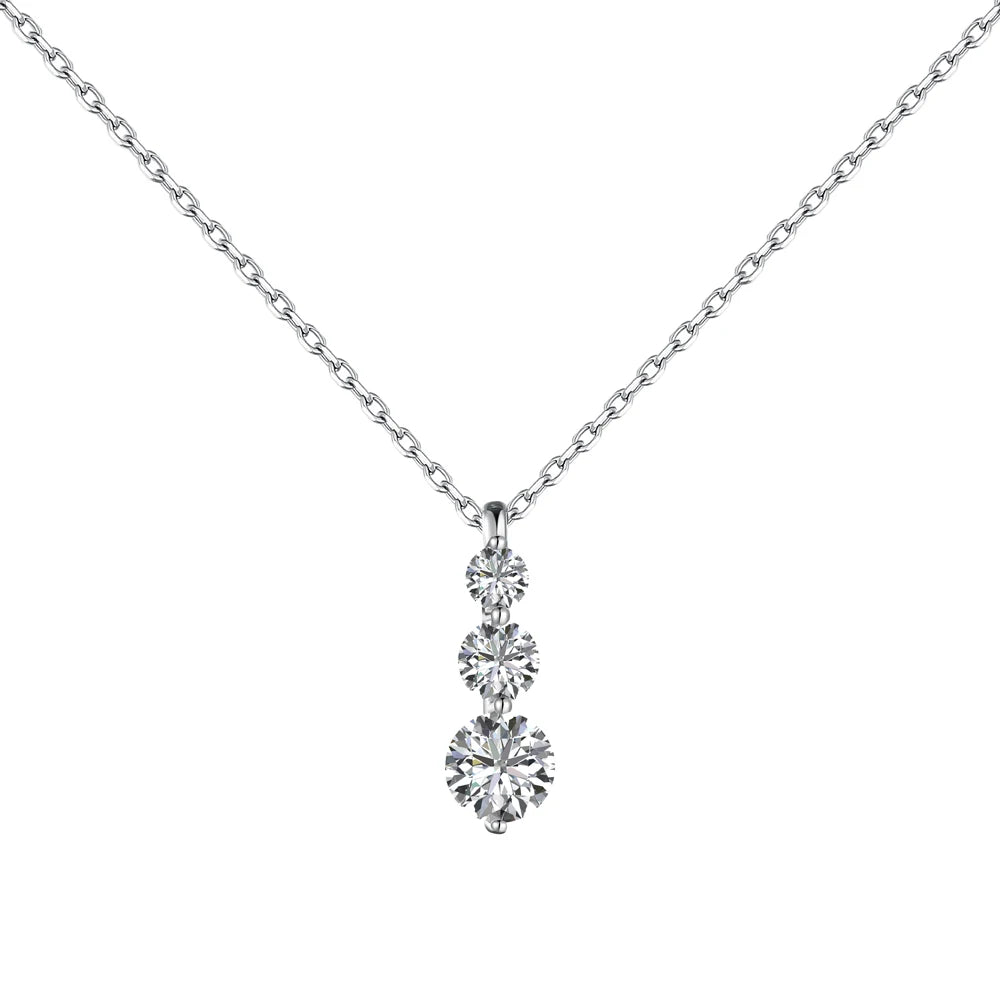 Silver Zircon Round Cut Dots Bar Necklace