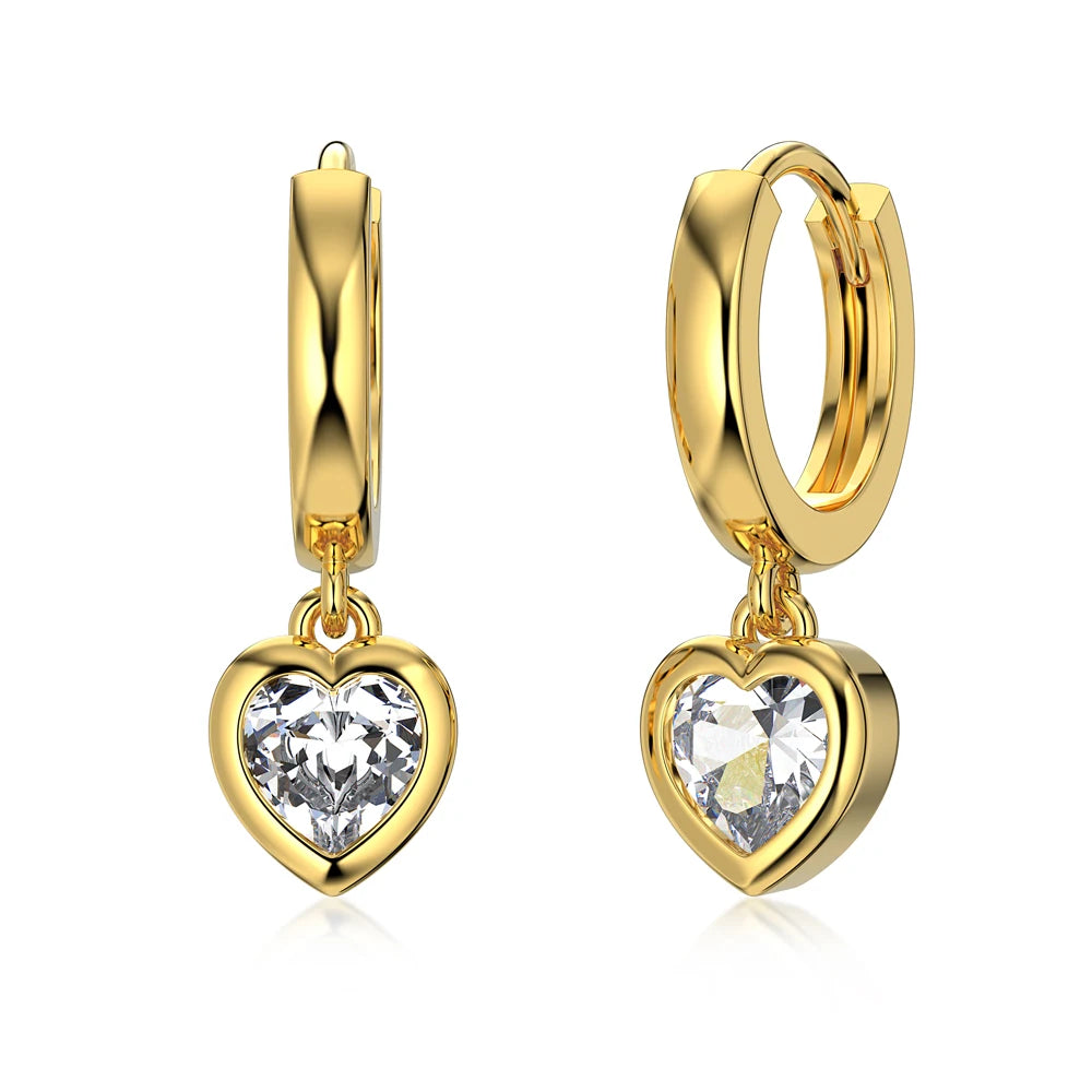 Silver Zircon Heart Cut Drop Huggie Earrings