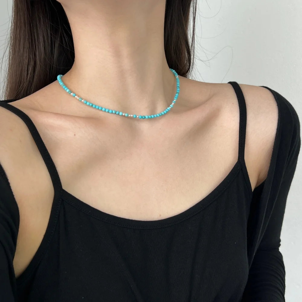 Silver Onyx Round Cut Classic Beaded Necklace