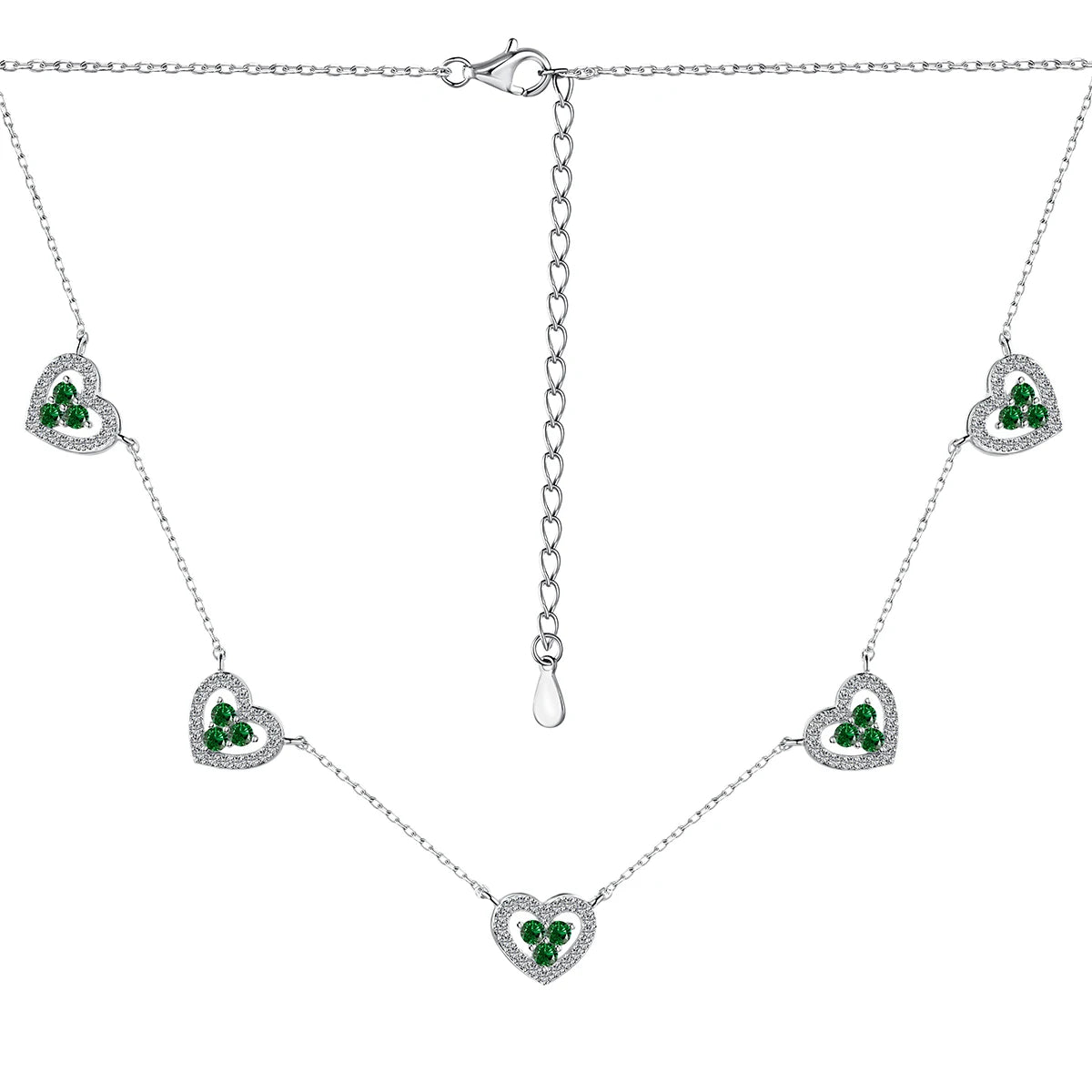 Silver Zircon Round Cut Heart Chain Necklace