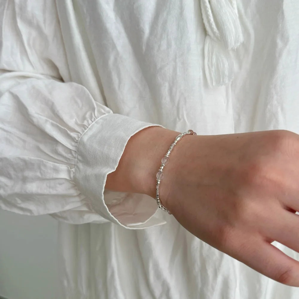 Silver Crystal Round Cut Multi Layer Beaded Bracelet