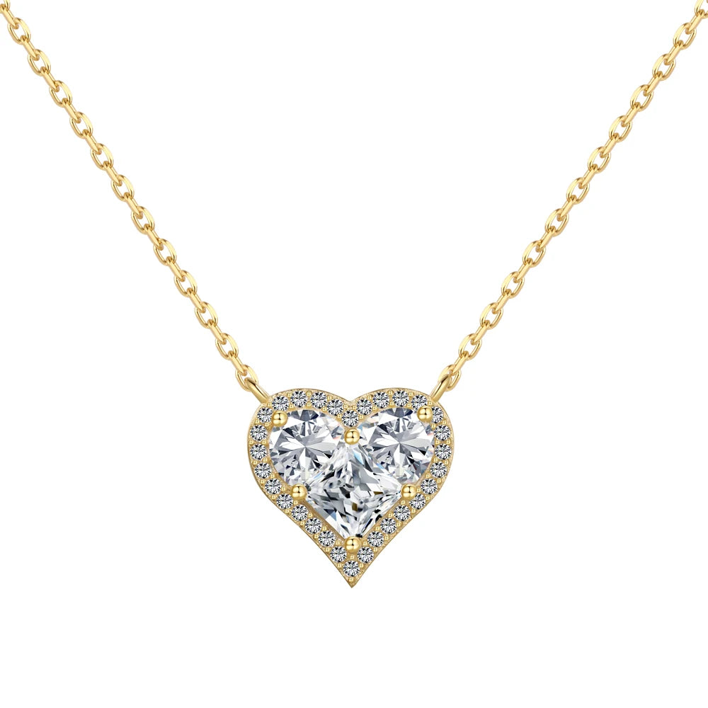 Silver Zircon Princess Cut Halo Heart Pendant Necklace