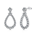 Silver Zircon Round Cut Halo Water Drop Drop Earrings