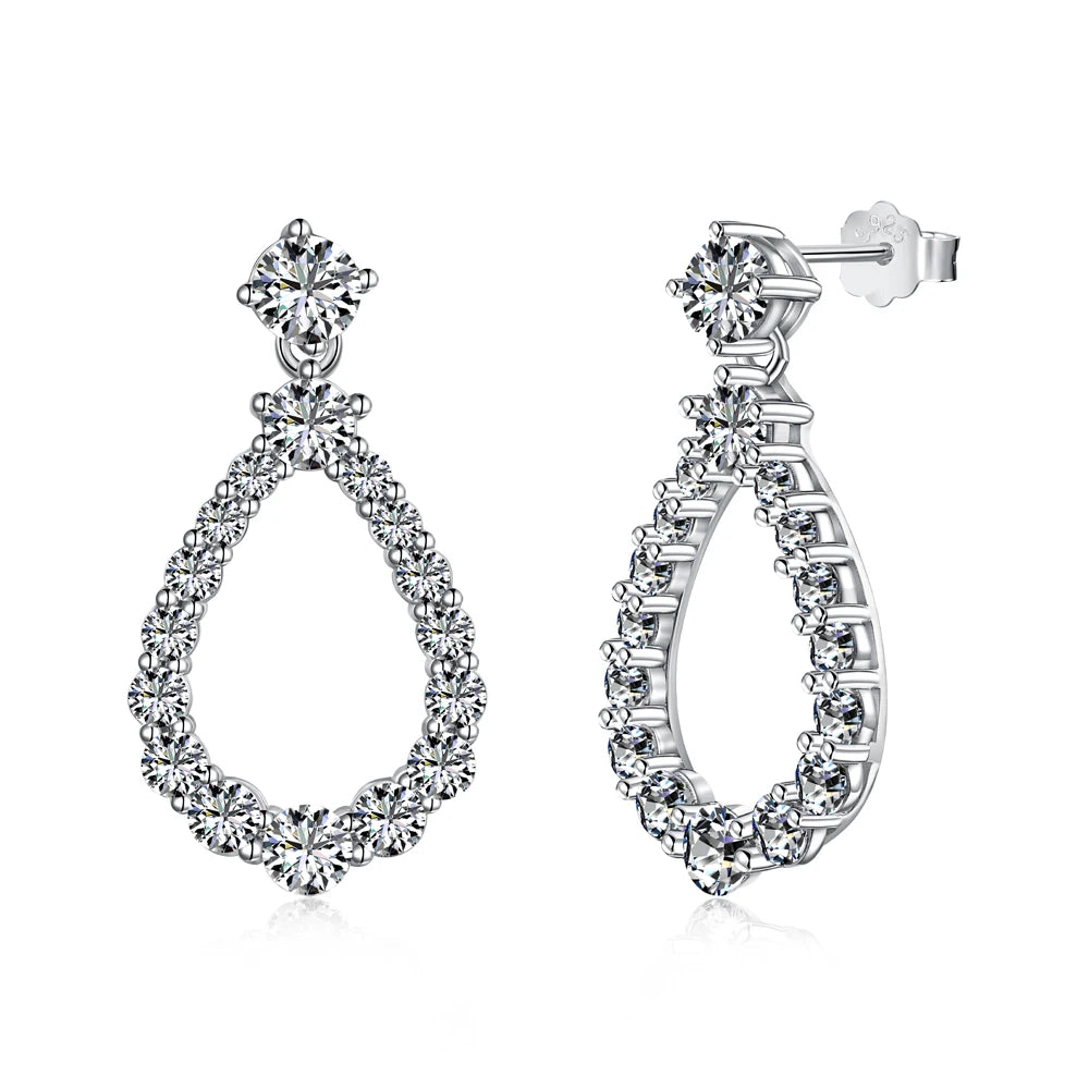 Silver Zircon Round Cut Halo Water Drop Drop Earrings