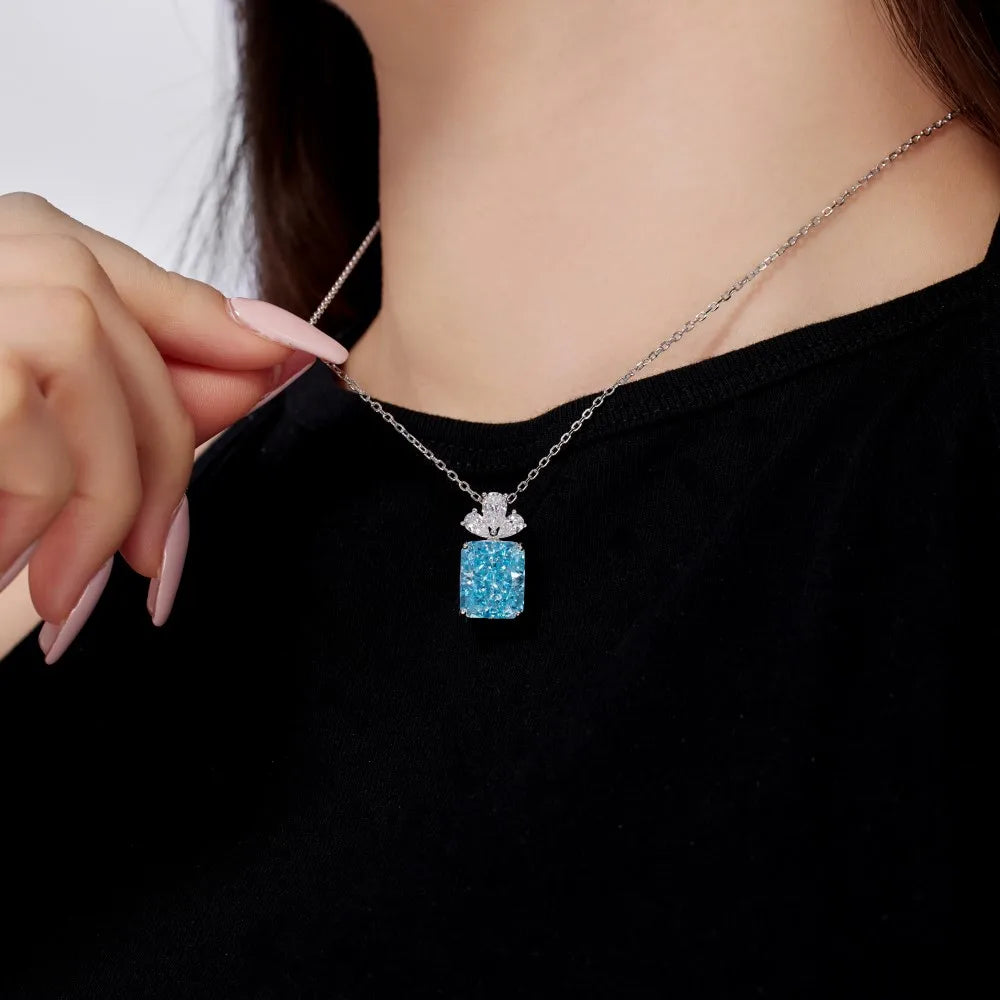 Silver Zircon Radiant Cut Duel Pendant Necklace