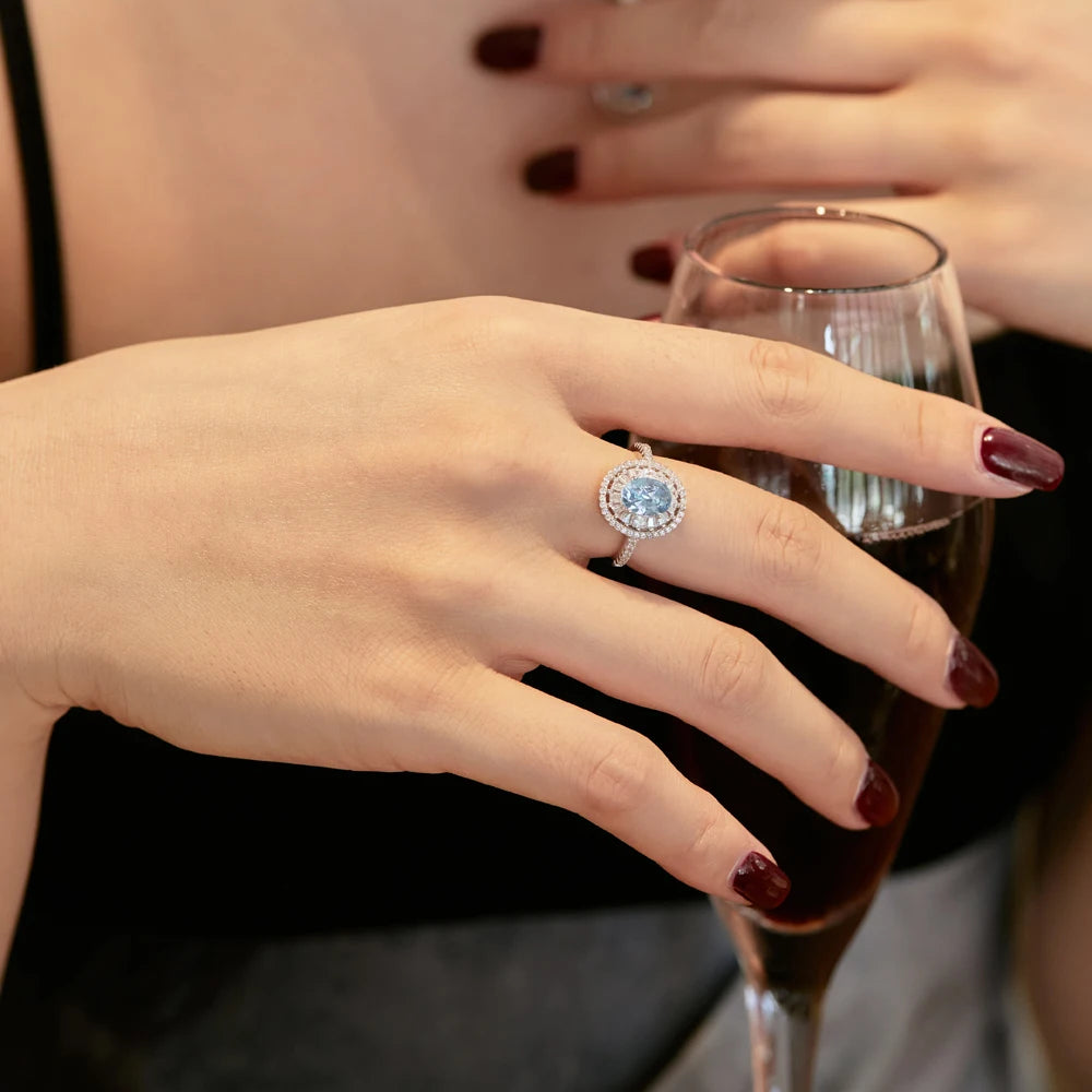 Silver Zircon Oval Cut Halo Ear Hoops