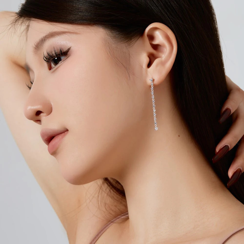 Silver Zircon Round Cut Dangle Drop Earrings