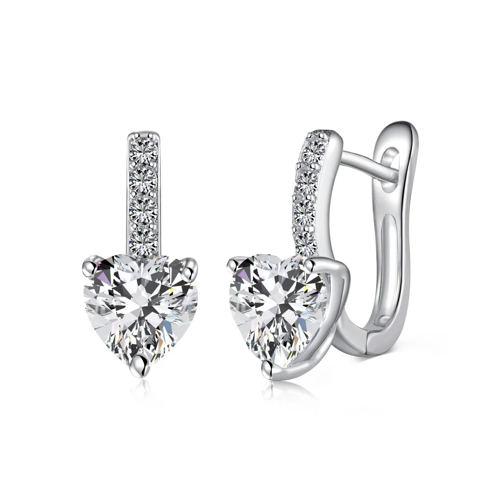Silver Zircon Heart Cut Iced Ear Hoops