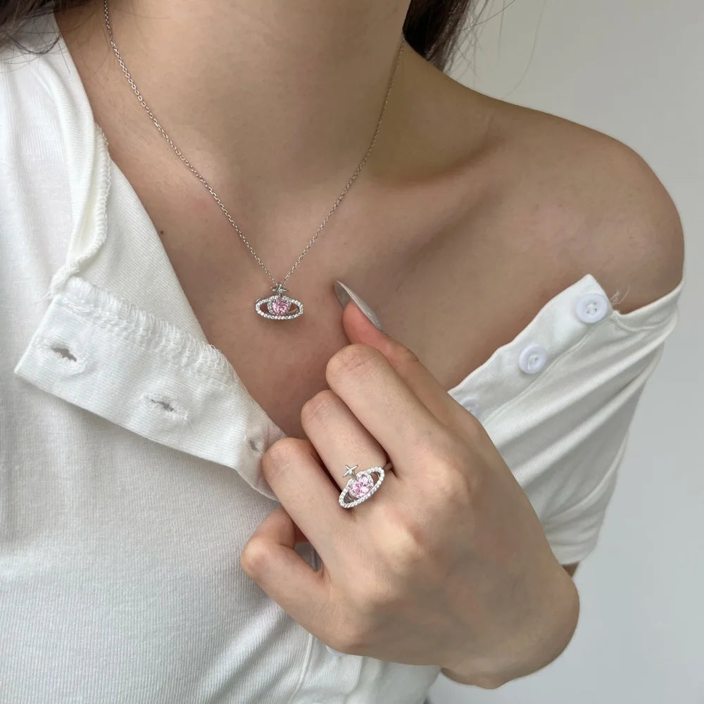 Silver Zircon Heart Cut Crossed Pendant Necklace