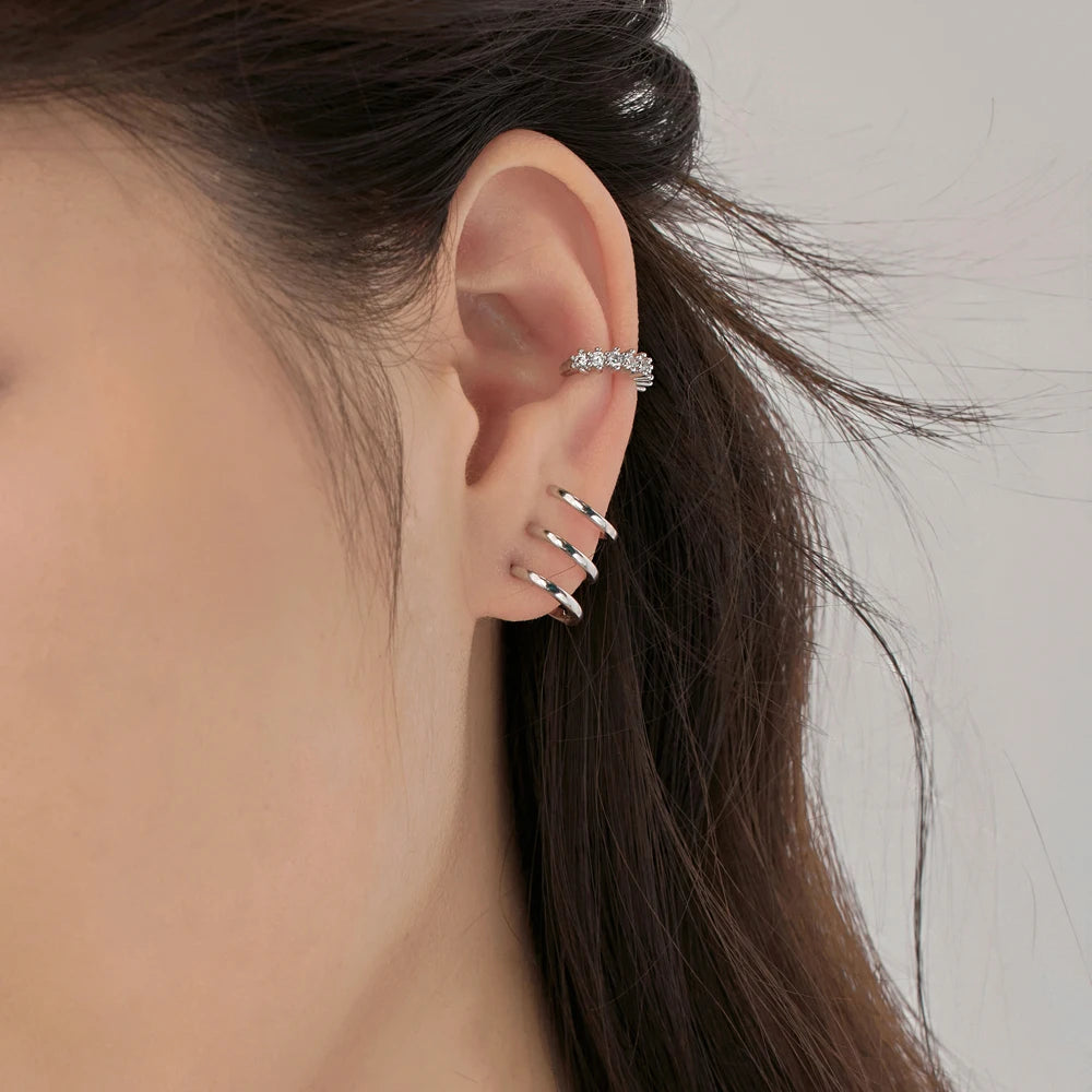 Silver Twisted Multi Layer Huggie Earrings