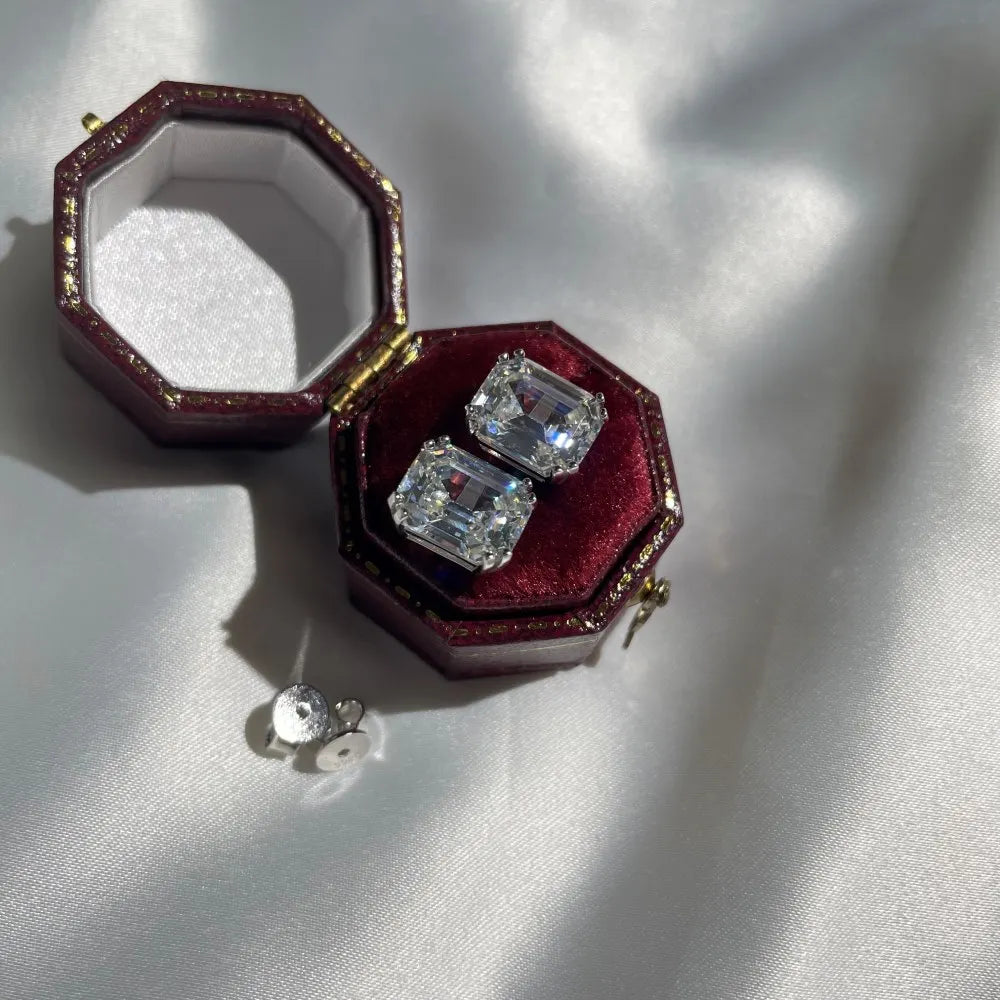 Silver Zircon Emerald Cut Curved Ear Studs