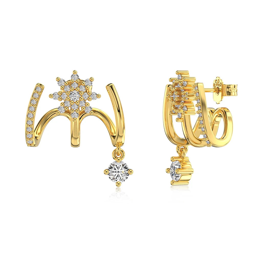 Silver Zircon Round Cut Twisted Flower Huggie Earrings