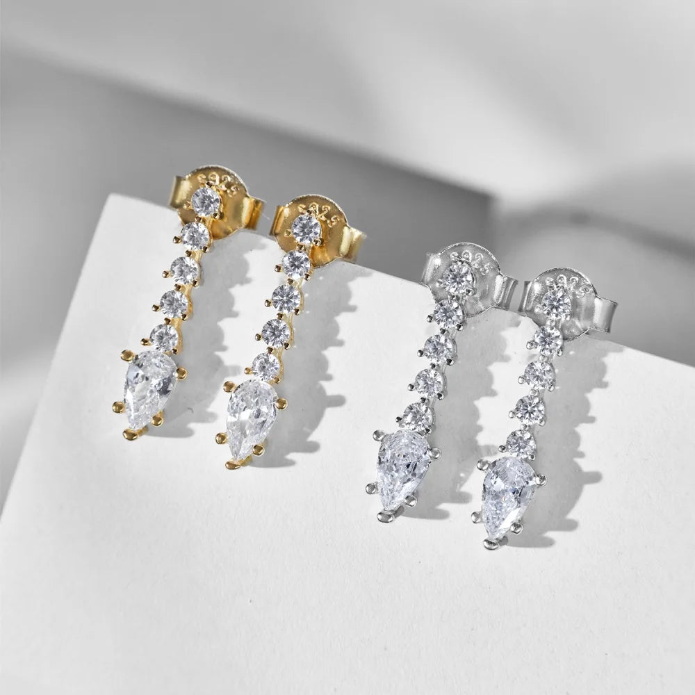 Silver Zircon Pear Cut Dangle Drop Earrings