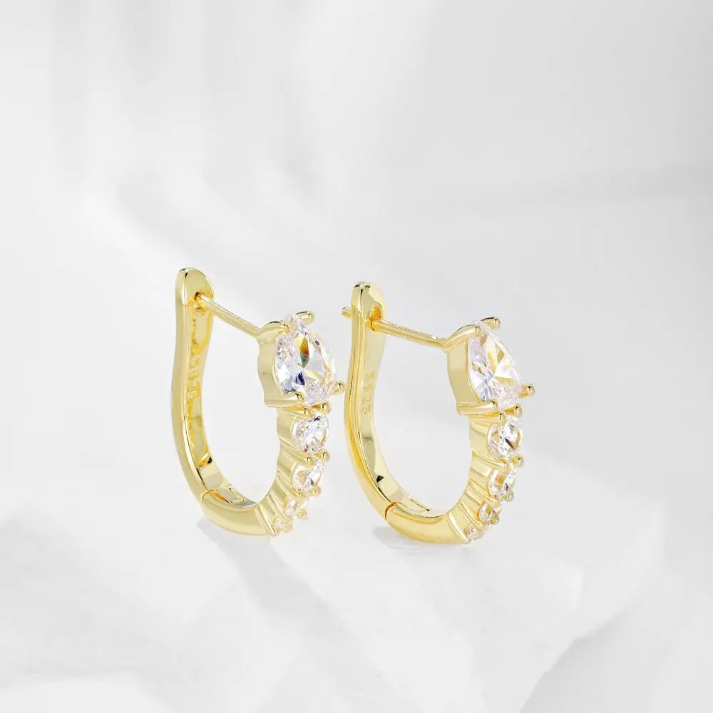 Silver Zircon Pear Cut Water Drop Ear Hoops