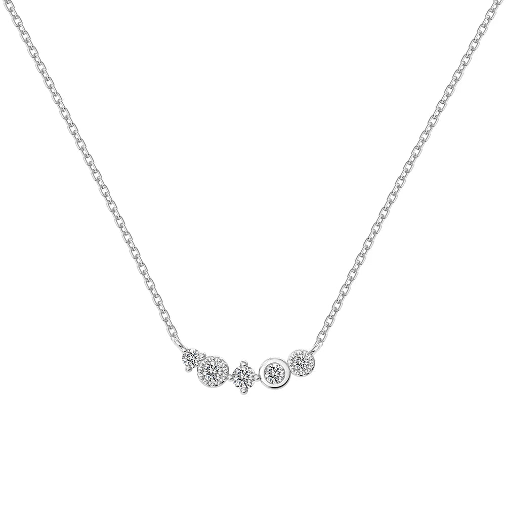 Silver Zircon Round Cut Multi Shape Bar Necklace