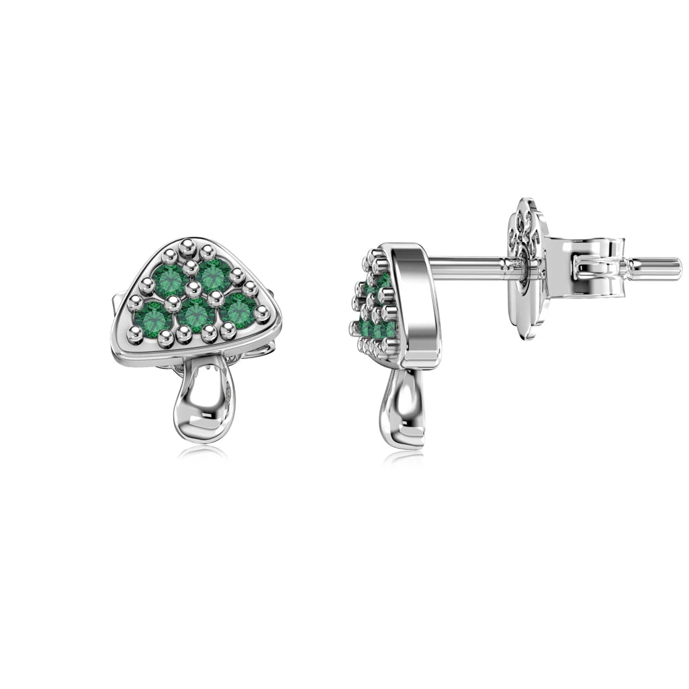 Silver Zircon Round Cut Mushroom Ear Studs