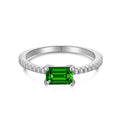 Silver Zircon Emerald Cut Sided Solitaire Ring