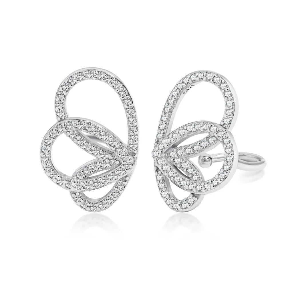 Silver Zircon Round Cut Butterfly Wings, Inlaid Butterfly Wings Ear Studs