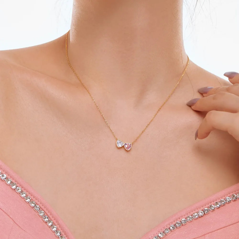 Silver Zircon Heart Cut Duel Shape Pendant Necklace