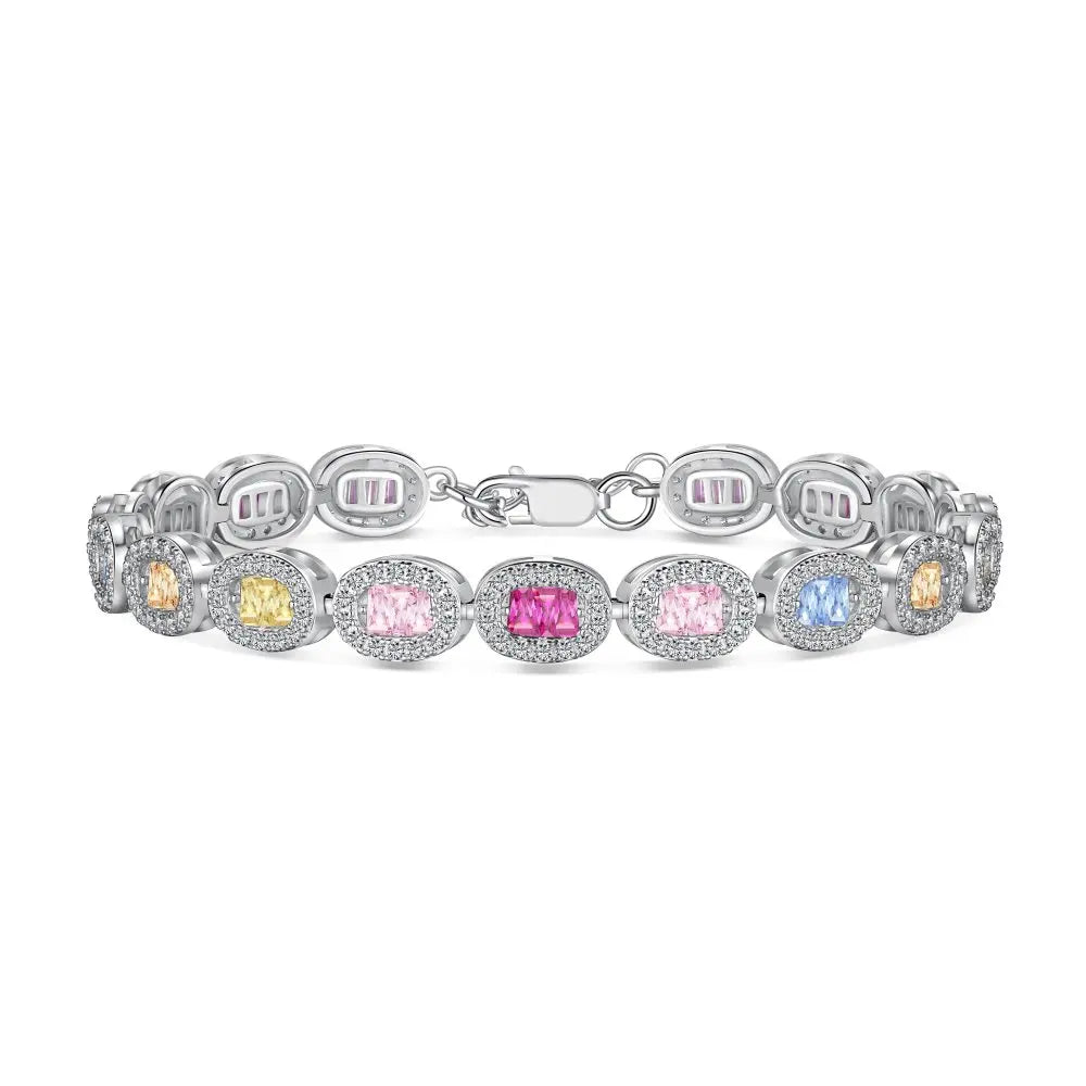 Silver Zircon Tapered Baguette Cut Oval Tennis Bracelet