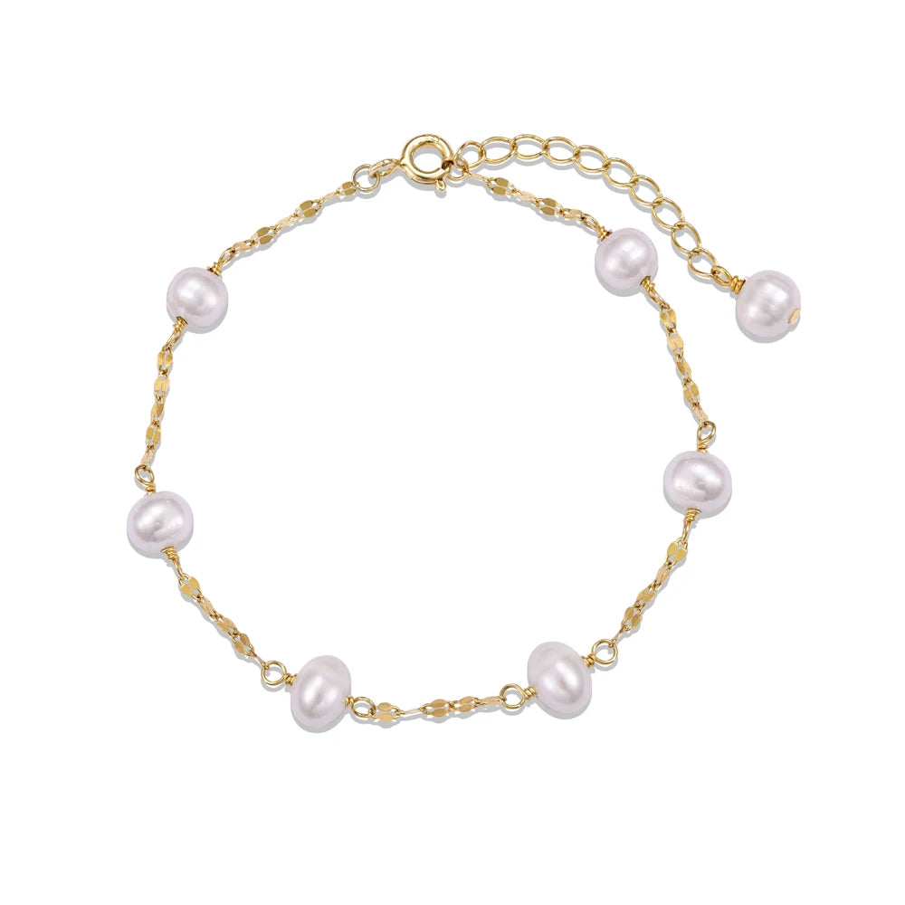 Silver Pearl Charm Beaded Bracelet