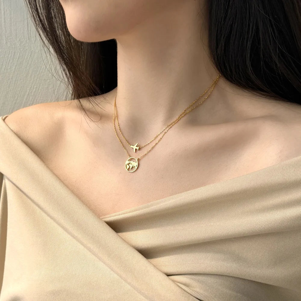 Silver Double Layer Globe Pendant Necklace