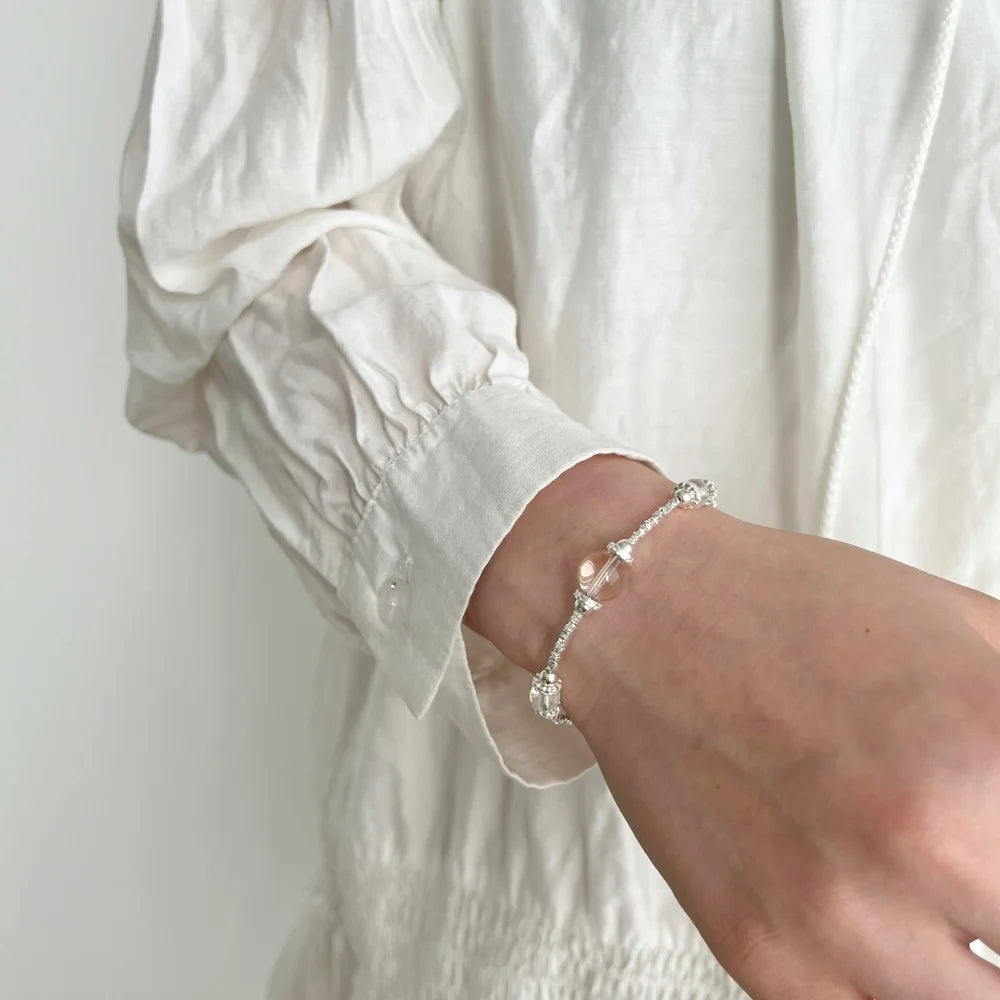 Silver Crystal Round Cut Bangles Beaded Bracelet