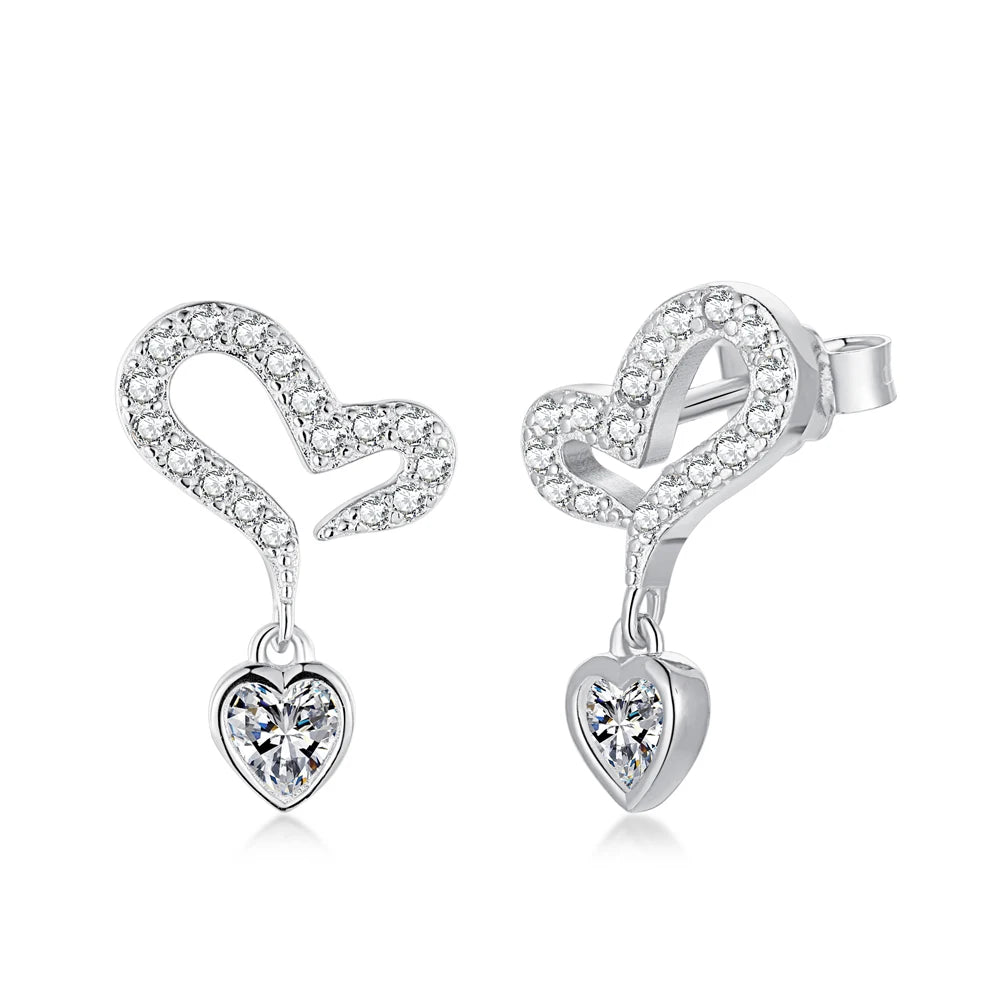 Silver Zircon Heart Cut Inner Inlaid Drop Earrings