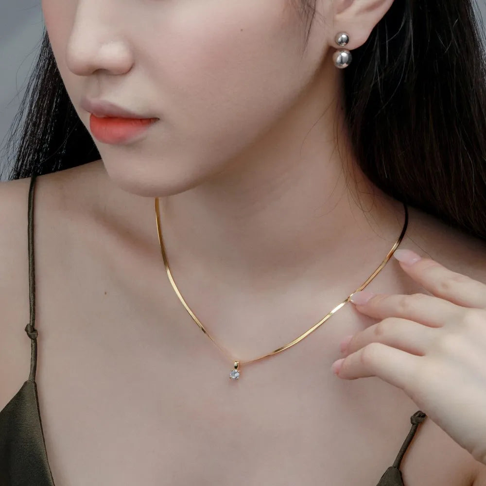 Silver Zircon Round Cut Herringbone Pendant Necklace