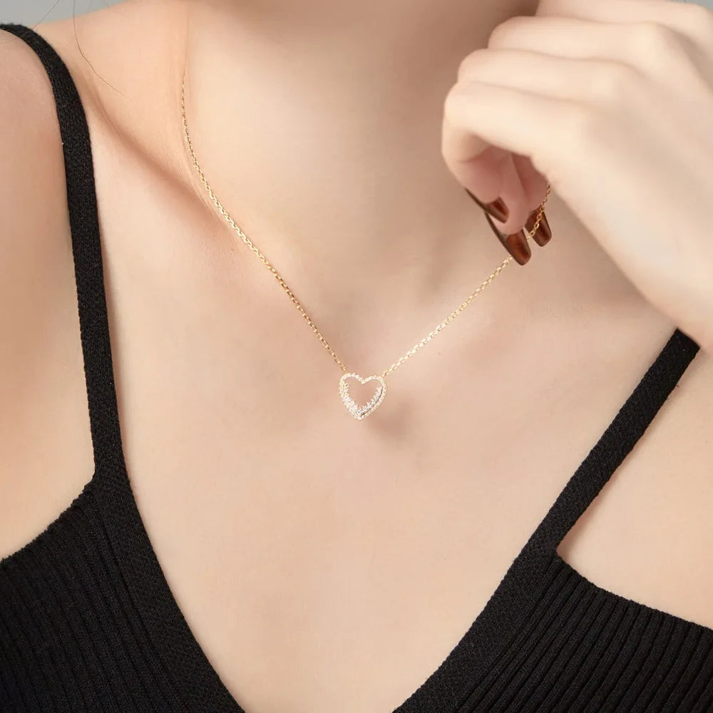 Silver Zircon Round Cut Spiked Heart Pendant Necklace