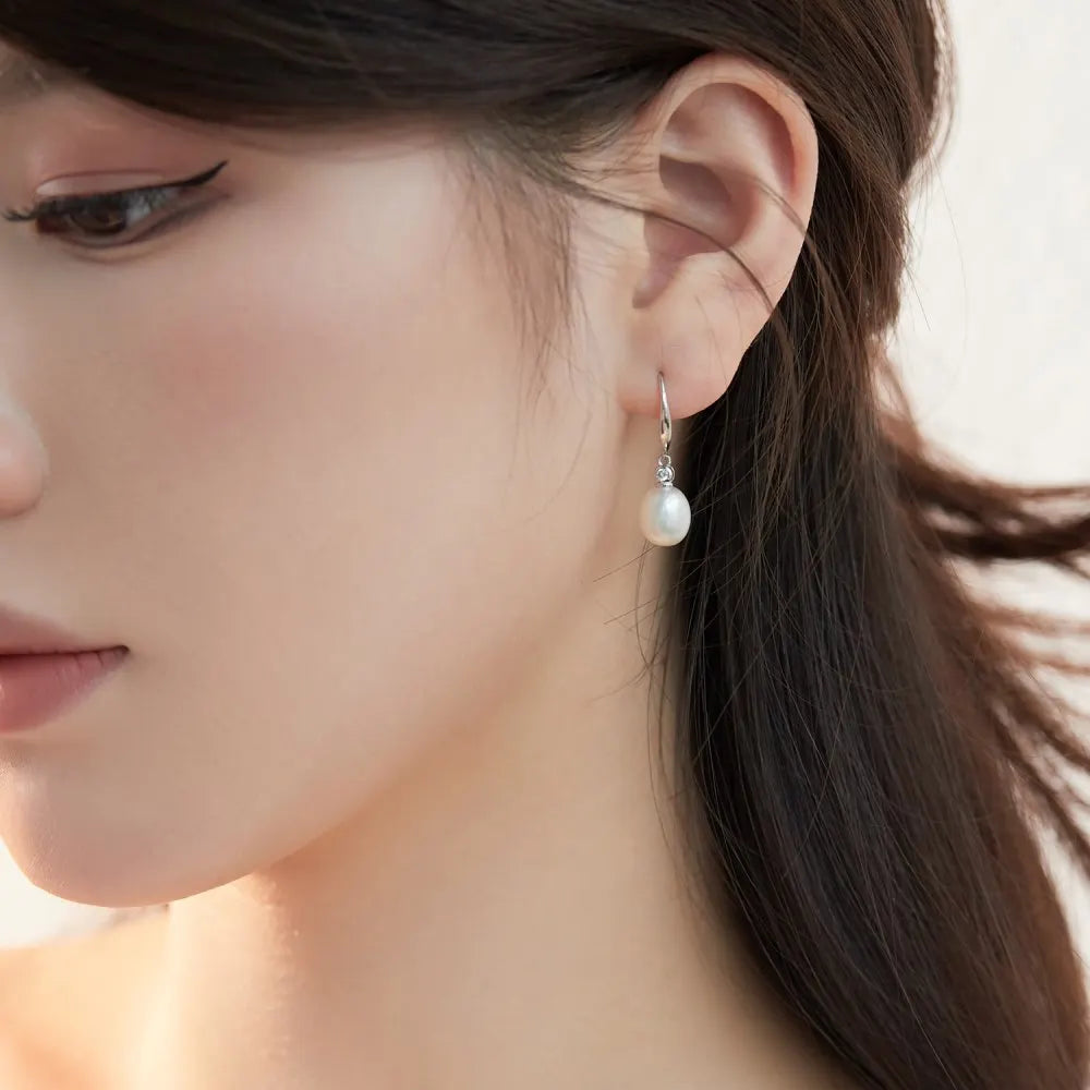 Silver Pearl Hook Drop Earrings