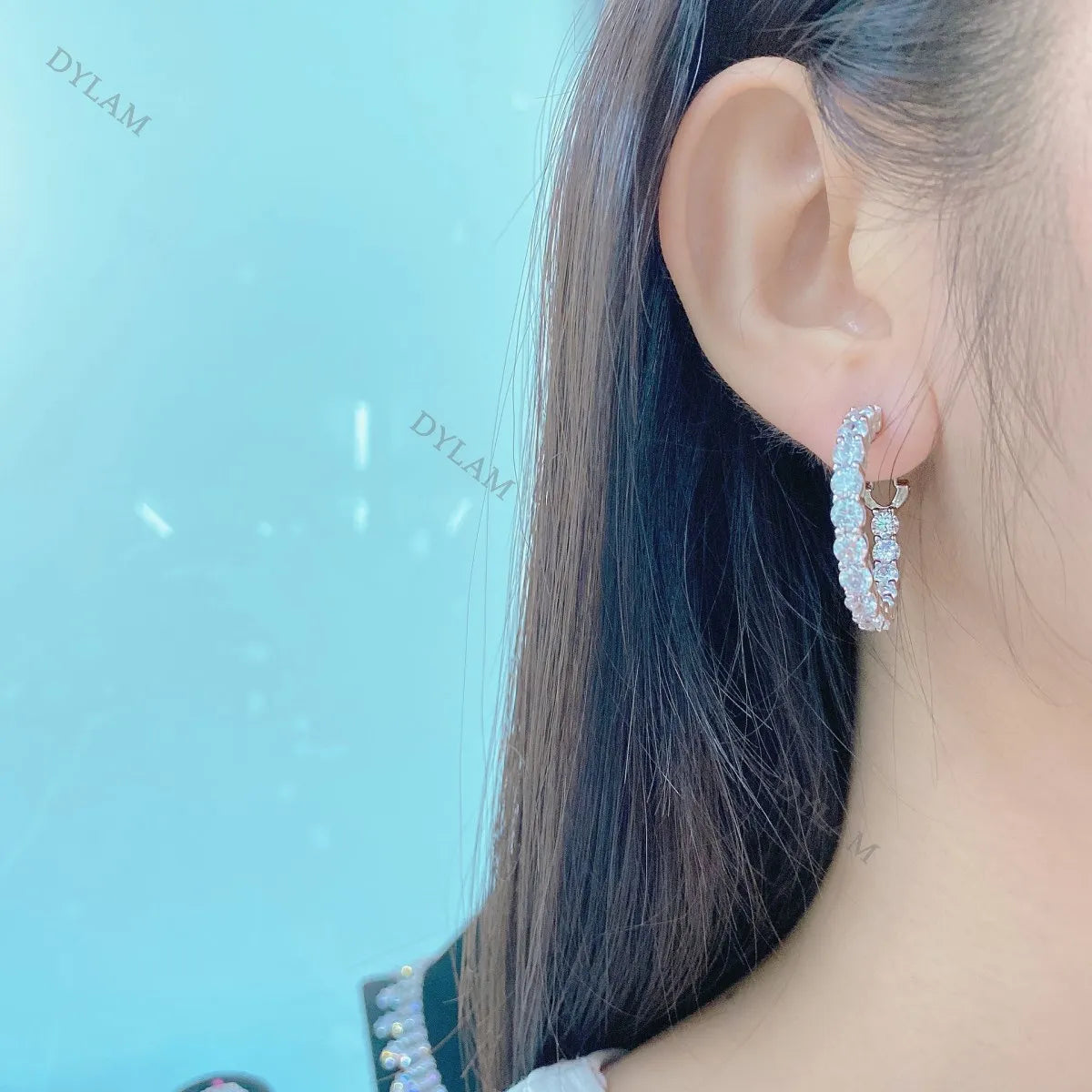Silver Zircon Round Cut Circle Inlaid Ear Hoops