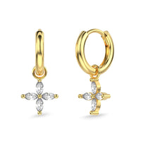 Silver Zircon Marquise Cut Flower Huggie Earrings