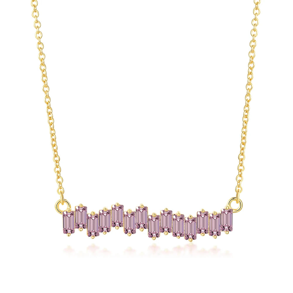 Silver Zircon Baguette Cut Irregular Bar Necklace