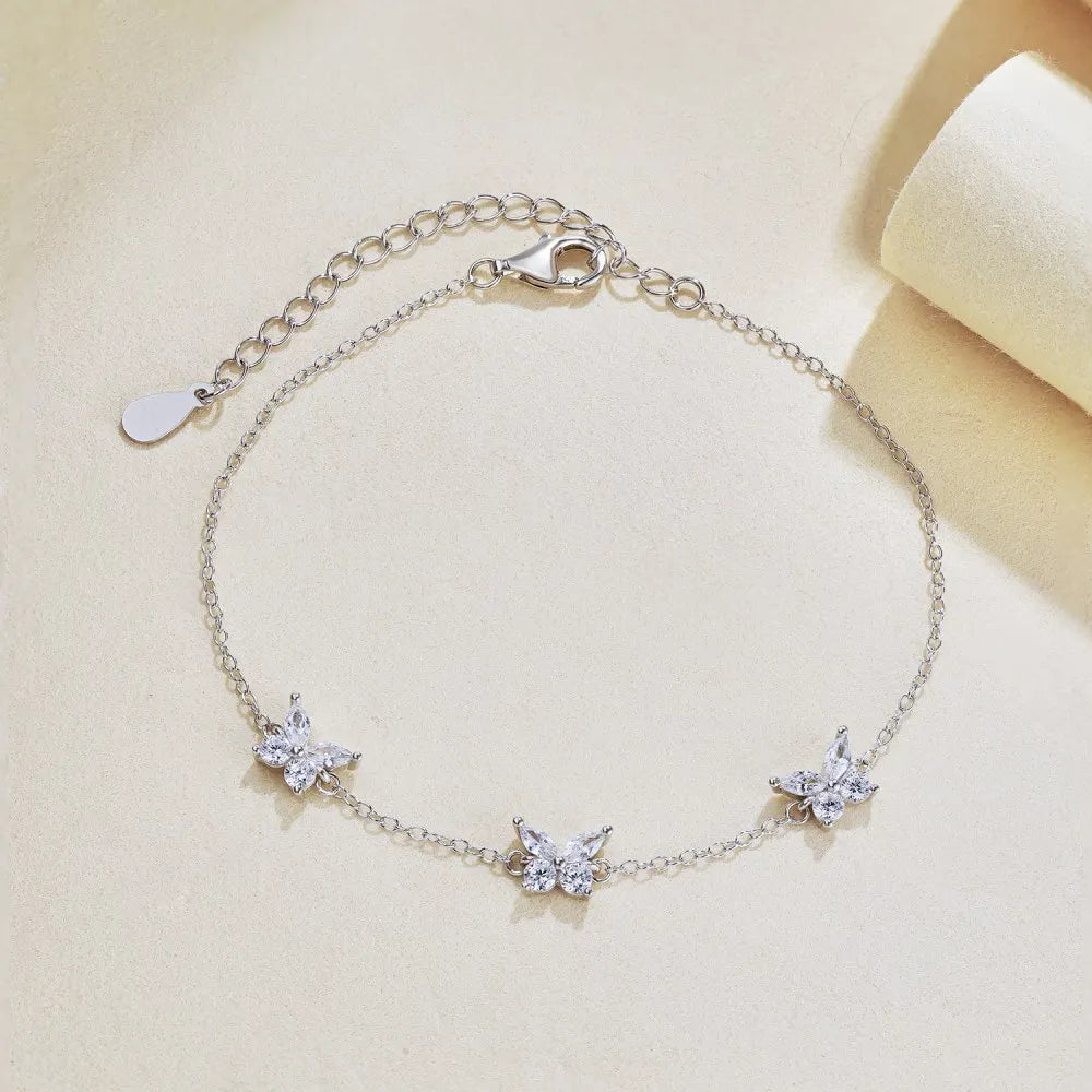 Silver Zircon Marquise Cut Butterfly Charm Bracelet