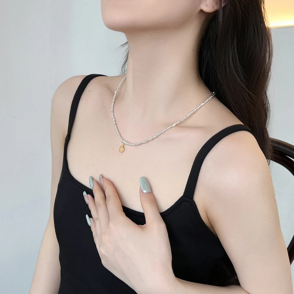 Silver Disc Beaded Necklace