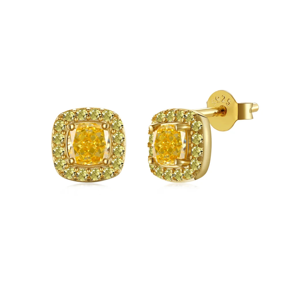 Silver Zircon Cushion Square Cut Pillow Ear Studs
