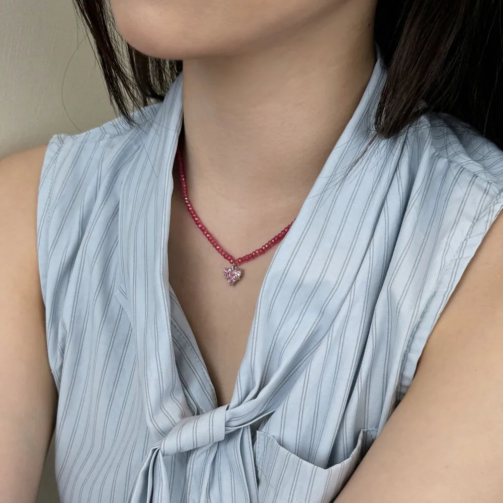 Silver Zircon Princess Cut Double Layer Beaded Necklace