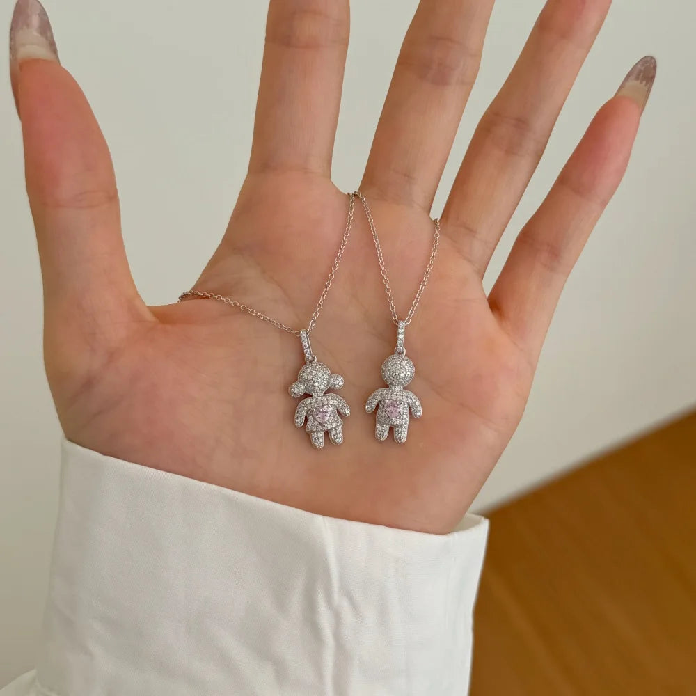 Silver Zircon Heart Cut Boy Pendant Necklace