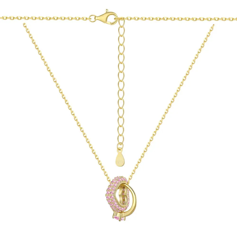 Silver Zircon Round Cut Intersperse Ring Pendant Necklace