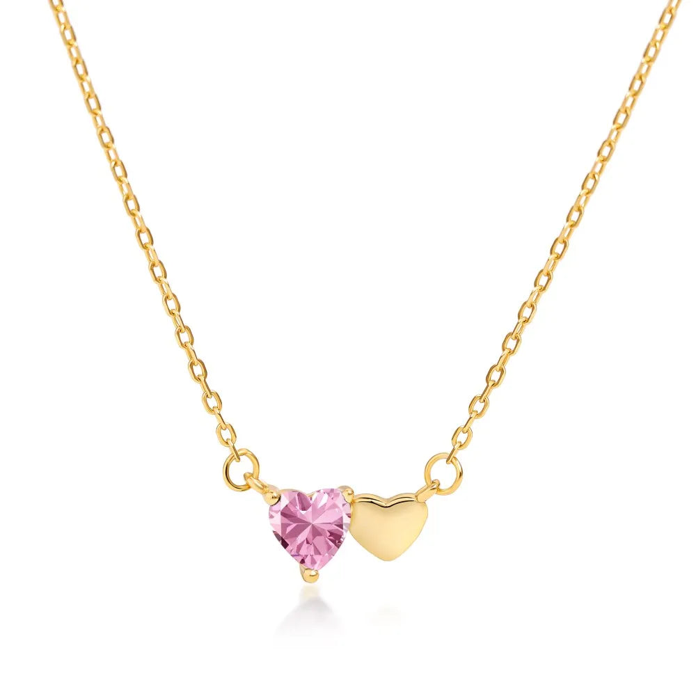 Silver Zircon Heart Cut Love Duel Pendant Necklace