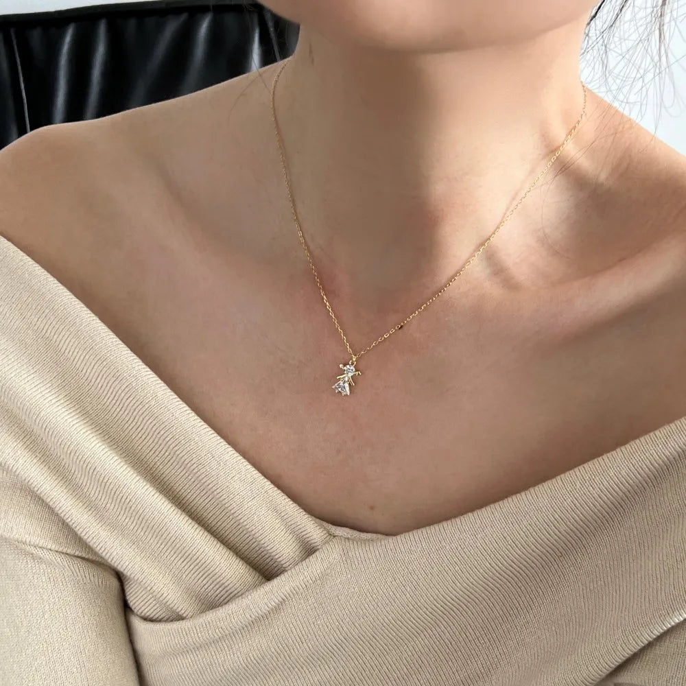 Silver Zircon Triangle Cut Girl Pendant Necklace