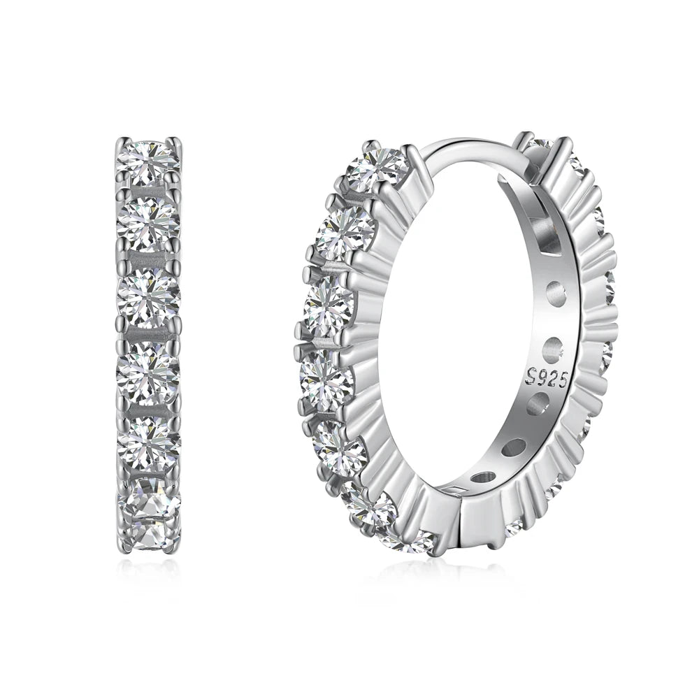 Silver Zircon Round Cut Inlaid Ear Hoops