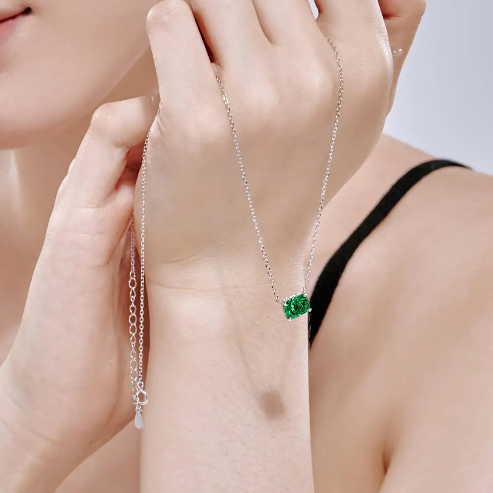 Silver Zircon Radiant Cut Single Pendant Necklace